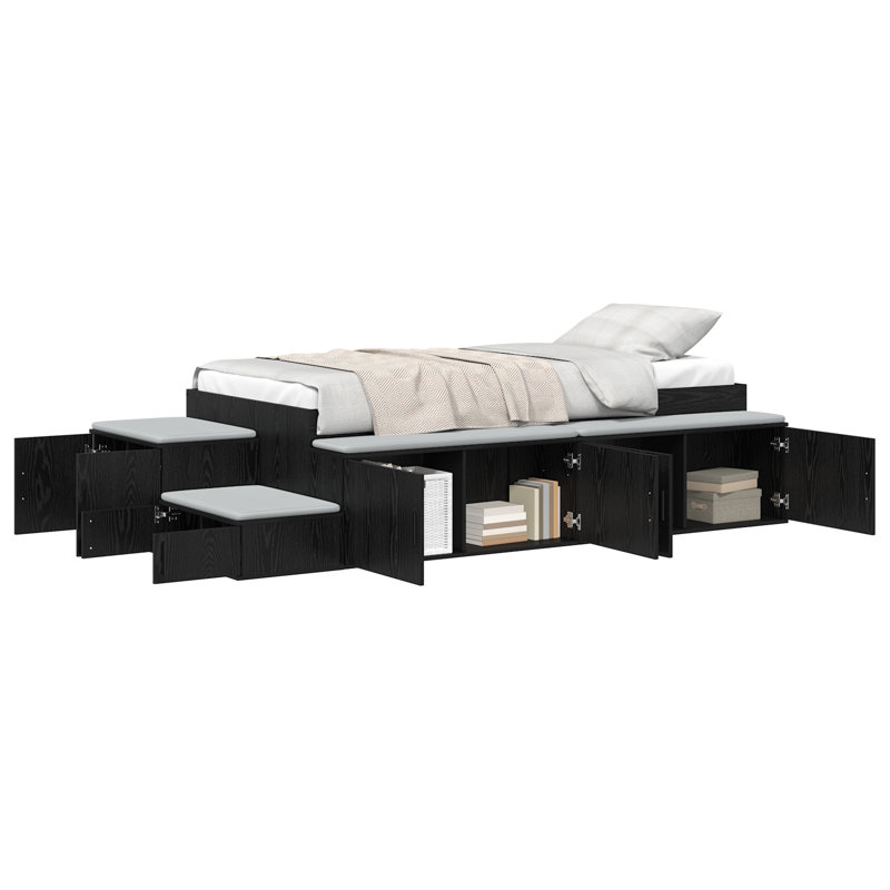 Storage Bed Frame, 100 x 200cm, Black Oak