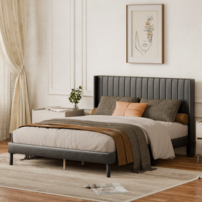 Structure de lit moderne minimaliste avec tête de lit tapissier à oreilles capitonnée