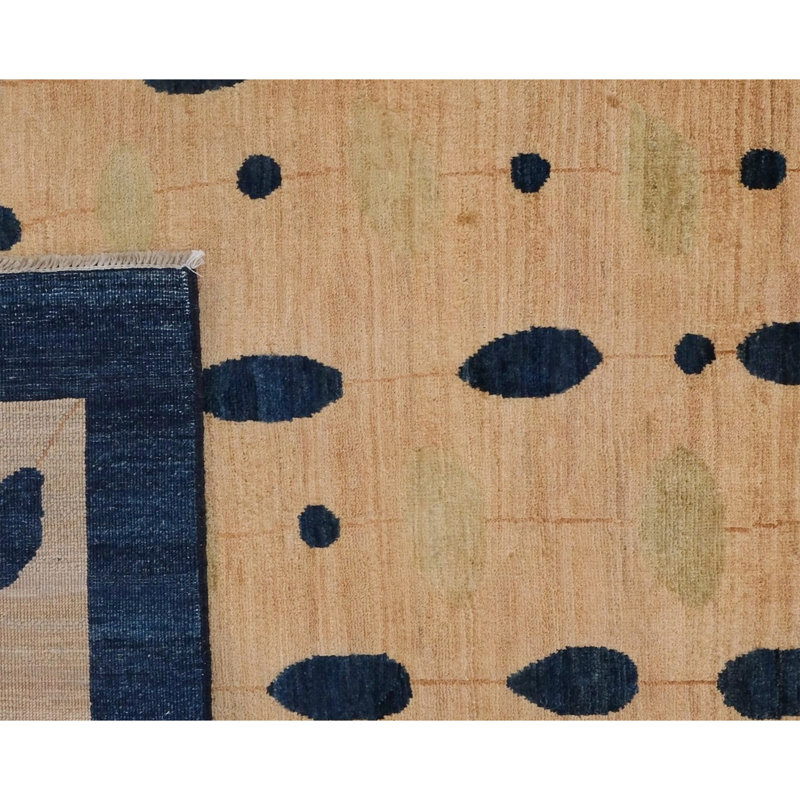 Tapis chameau et bleu marine noué à la main de haute qualité