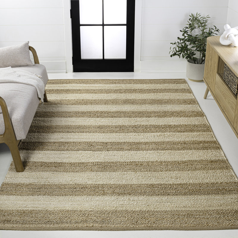 Zemple Rustic Farmhouse Woven Jute Stripe Natural/Bleach Rug, Rectangle 8' x 10'