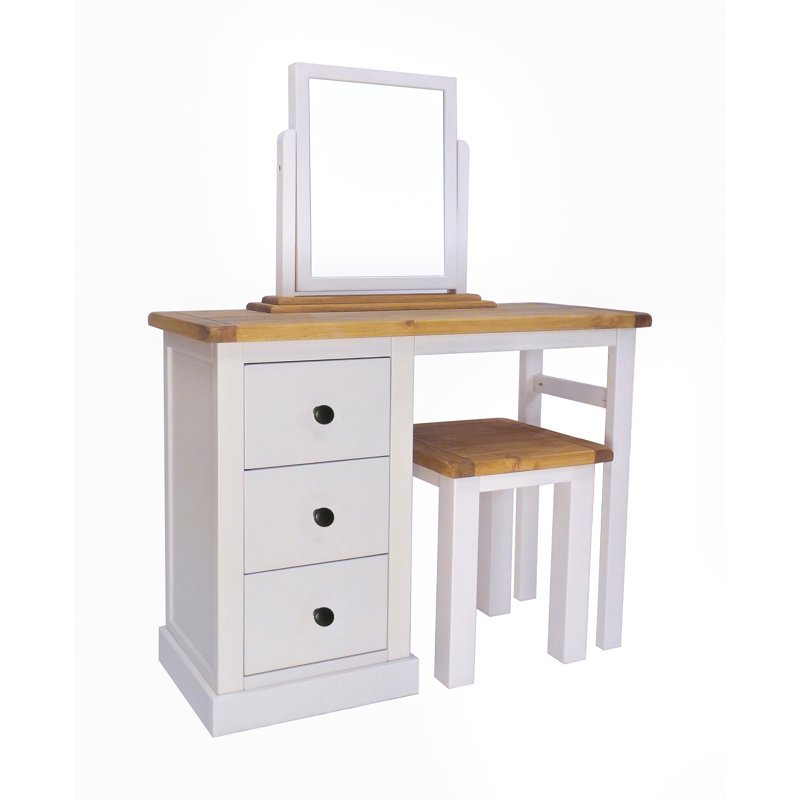 Atherste Dressing Table with Mirror, Grey/Yellow/Off White