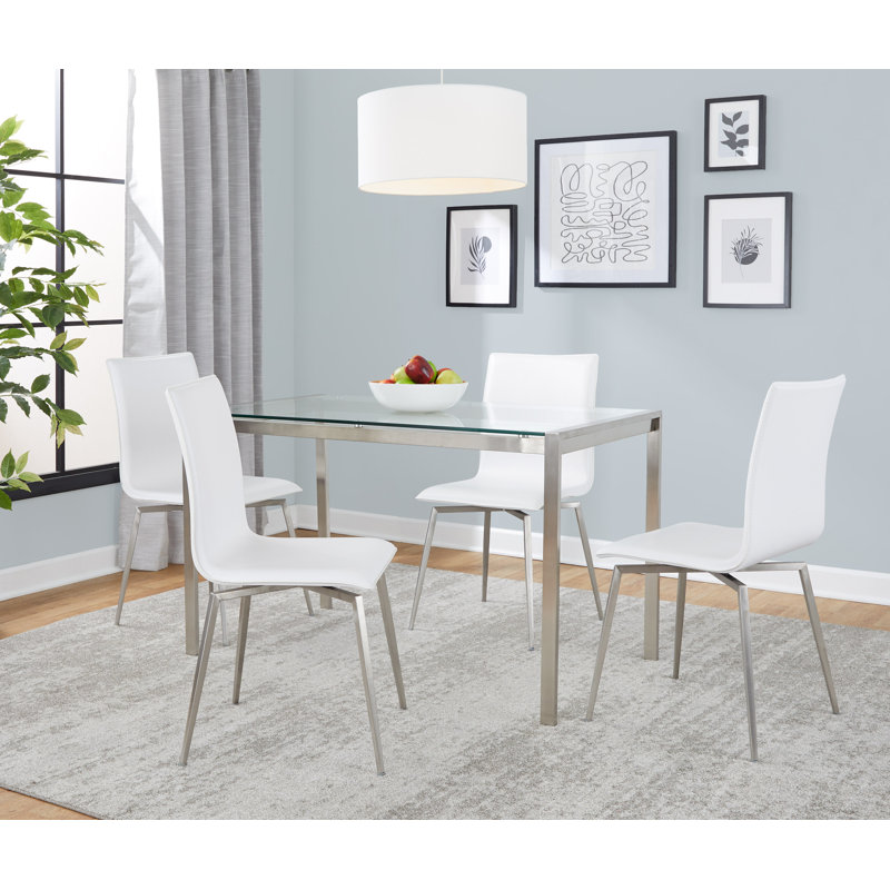 Fuji-Mason 4 - Person Glass Top Four Leg Dining Set, White