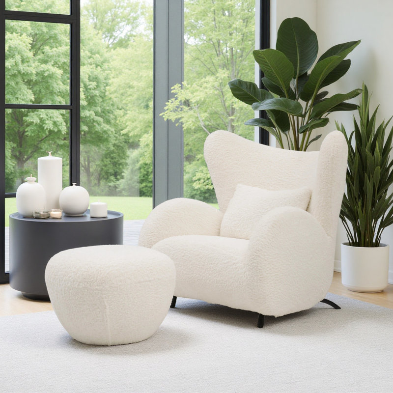 Oversized Modern Teddy Armchair & Ottoman Set, Wingback Chair With 1 Pillow, Yes