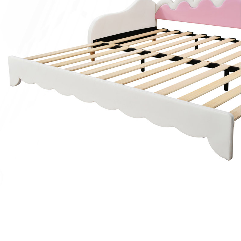 Extending Daybed with LED Lights, Modern Upholstered Princess Daybed, Pink/White