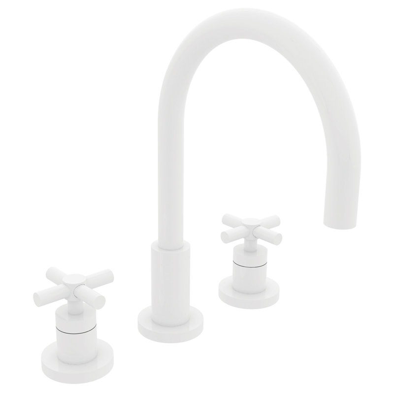 East Linear Widespread Bathroom Faucet with Drain Assembly, Matte White