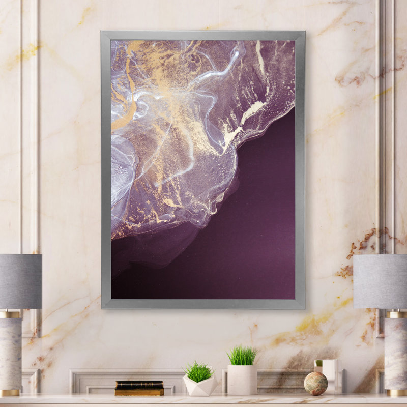 Art luxueux sur toile marbré de luxe mauve doré, H 20 po x l 12 po x P 1 po, Toile avec cadre photo argenté