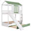 Lit superposé simple au-dessus de simple avec glissière convertible et lit gigogne, blanc et vert