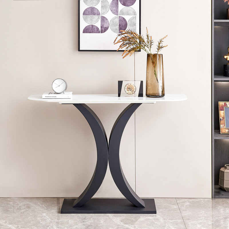 Console moderne, forme exquise, structure en métal avec patins réglables pour l'entrée, le couloir, le salon et le bureau. (Noir)