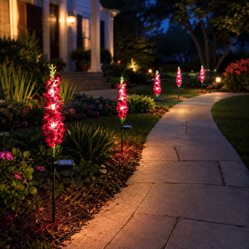 Ensemble de 2 lumières à DEL intégrées et lumineuses à énergie solaire Delphinium, Rouge
