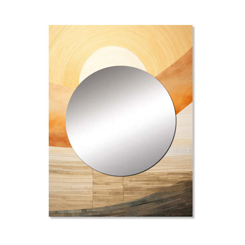 Keresen Geometric Golden Beige Sunset Harmony I - Sunset Wall Mirror, Beige Decorative Mirror, Printed Metal Art, 40" x 30"