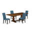 Ensemble de table de salle à manger 9 pièces comprenant une table de salle à manger rectangulaire avec rallonge amovible et 8 chaises Parsons en tissu bleu, noyer antique-1840874769-1840874796-1840874794