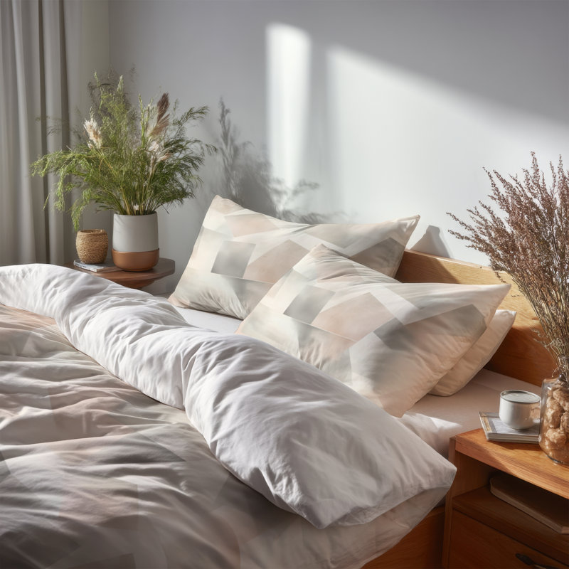 Ensemble de literie 3 pièces Modern - Ensemble de housse de couette et de coussins à motif géométrique délavé rose