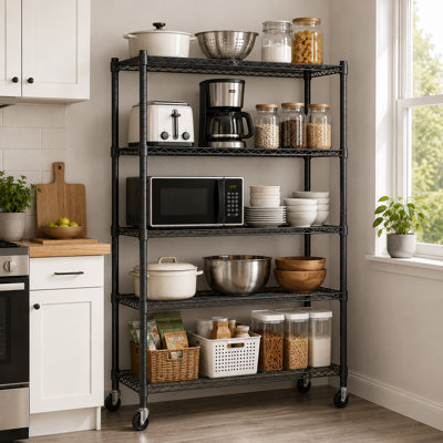 5-Shelf 36"W x 18"D Heavy Duty Adjustable Wire Shelving Unit with Casters
