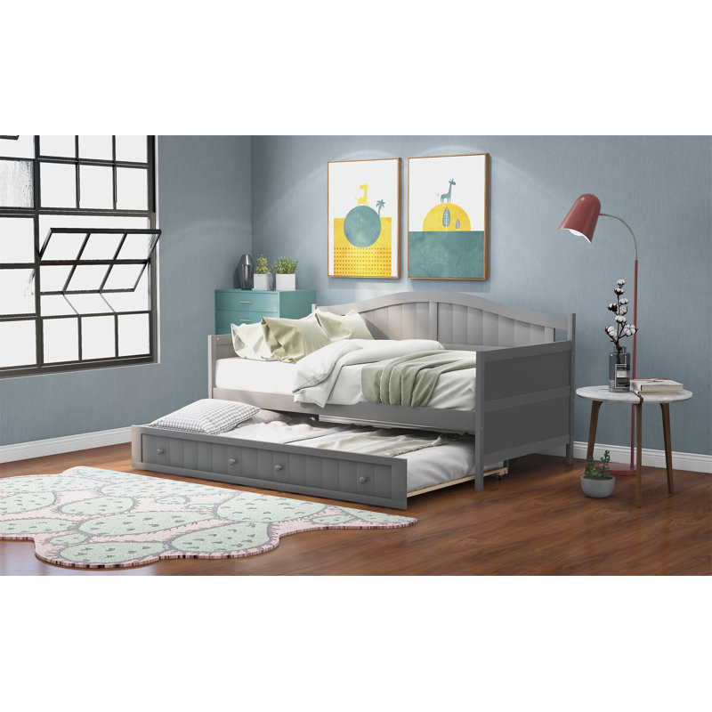 Twin Wooden Daybed With Trundle Bed, Gray