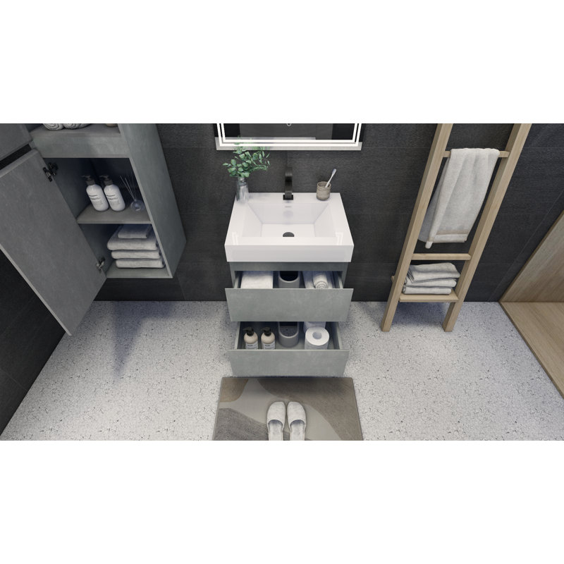Mitul 23.5'' Single Bathroom Vanity with Acrylic Top, Cement Gray