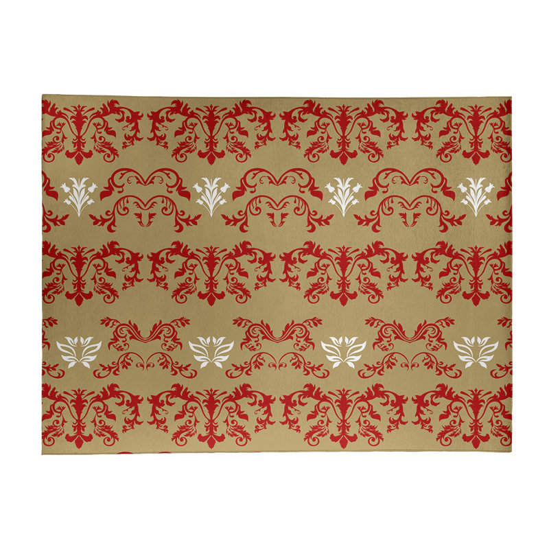 Tapis damassé jaune / rouge, Rectangle 4 pi x 6 pi