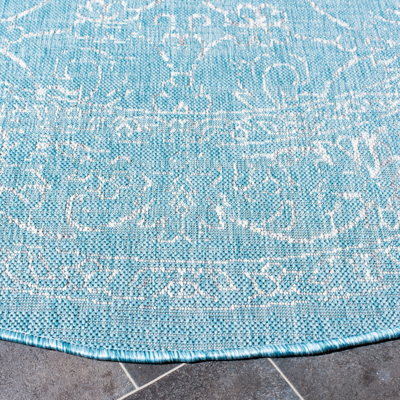 Tapis d'intérieur / extérieur de couleur unie Amedee Performance, Carré 6 pi 7 po, Aqua/Grey