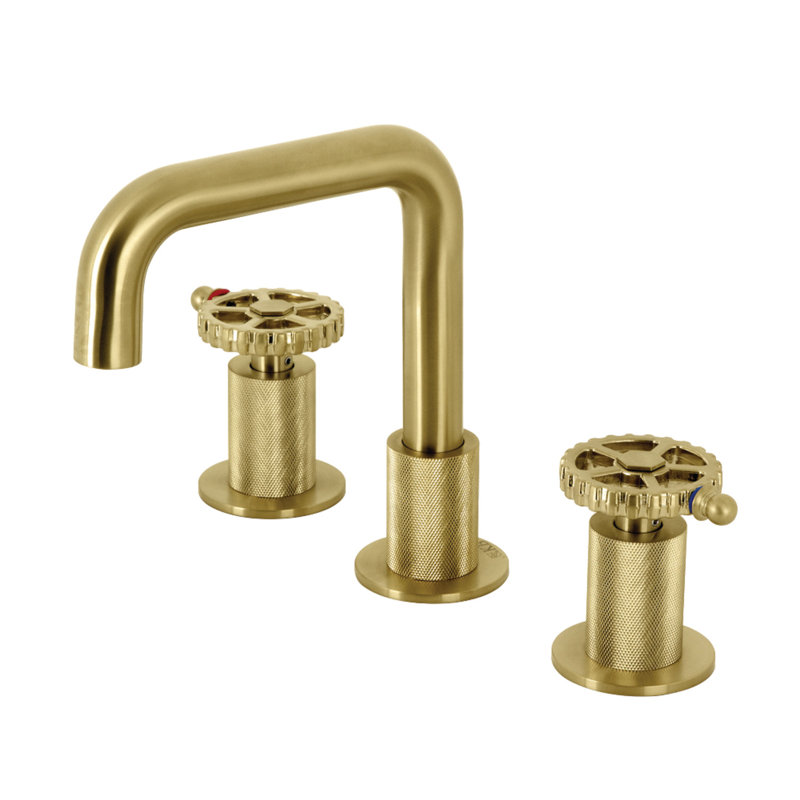 Kingston Brass Fuller Two-Handle 3-Hole Deck Mount Widespread Bathroom Faucet with Push Pop-Up Drain, Brushed Brass
