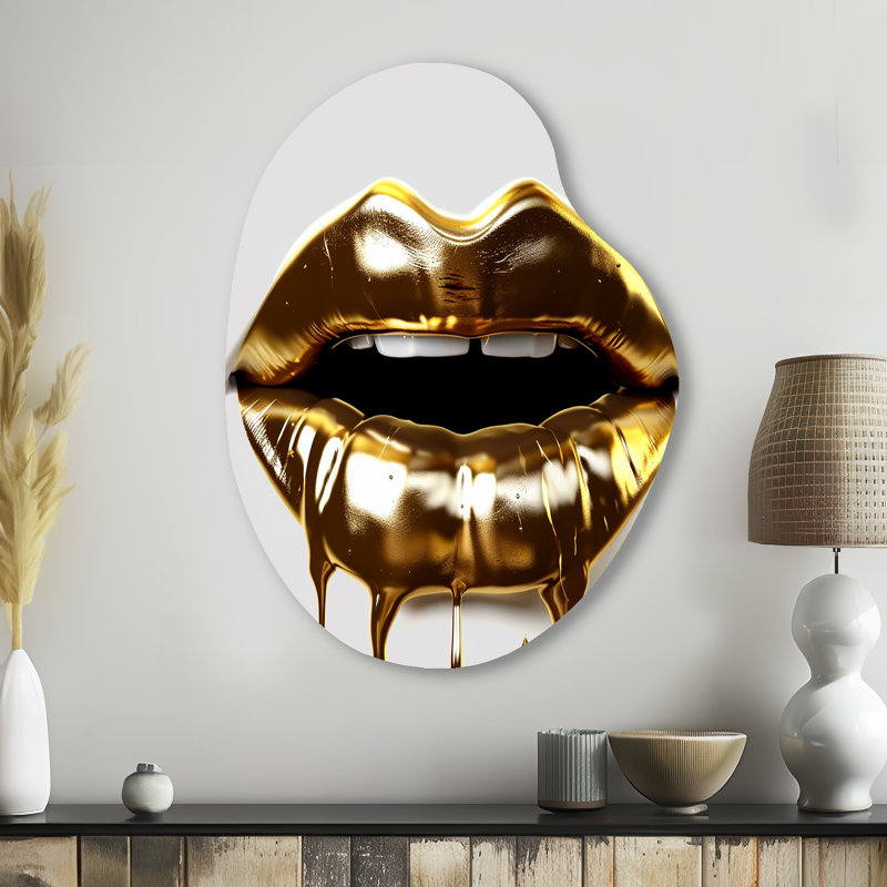 Feliz Gold Lips Of Luxury VI - impression de sculpture murale asymétrique en métal, forme irrégulière