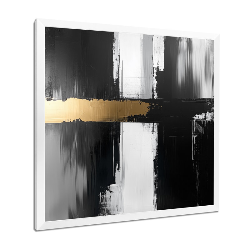 «Nyha Abstract Golden Drift Of The Dark Side IV», art mural moderne transitionnel abstrait, H 30 po x l 30 po, Blanc
