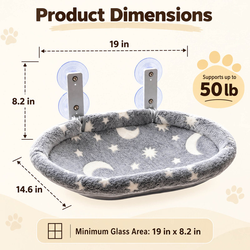 Glow in the Dark Cat Window Perch, Foldable Metal Frame and Suction Cups