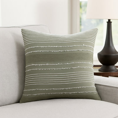 Benzara Meo Euro Sham, Green Cotton, Textured Woven Jacquard Stripes
