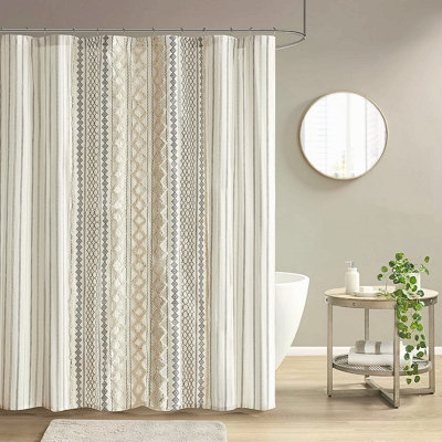 Cotton Printed Shower Curtain With Chenille