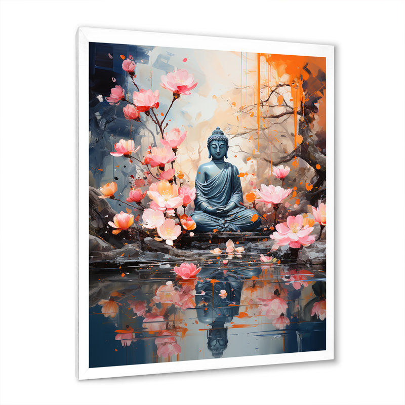 Floral Buddha In Meditation I sur impression sur toile, H 32 po x l 24 po x P 1 po, Cadre photo blanc