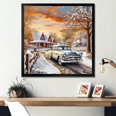 «Old American Car Charm In Winter II», reproduction d'art de voiture ancienne américaine