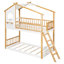 Lit superposé simple au-dessus d'un lit simple en bois avec toit, fenêtre et échelle