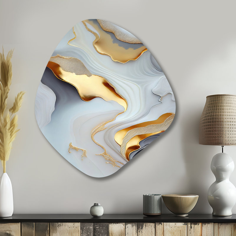 Frome - décoration murale asymétrique en métal en marbre, impression d'art en forme unique blanche