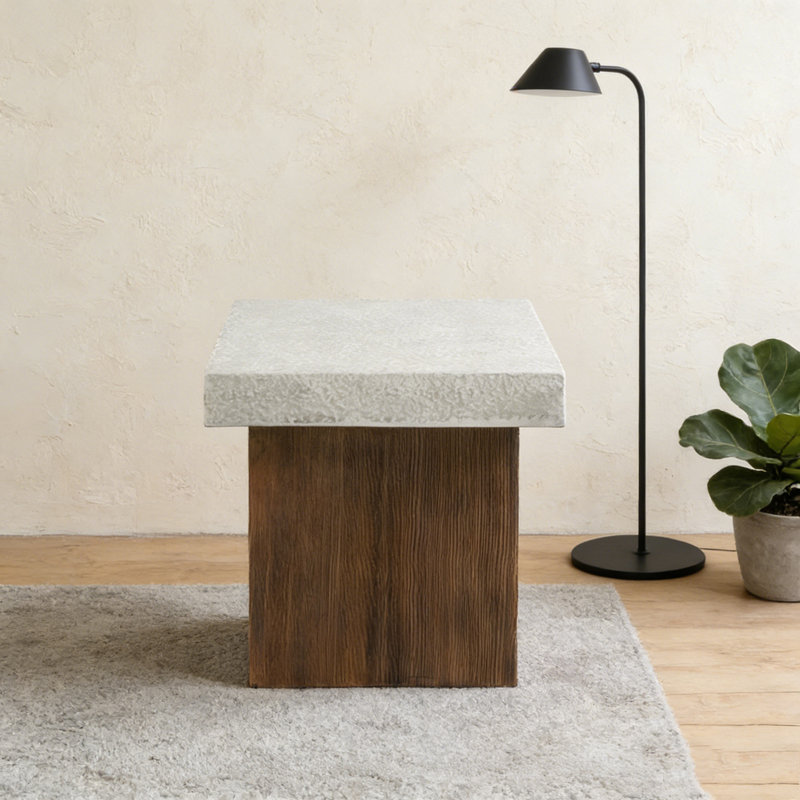 Table d'appoint, Antique White,Natural-Square