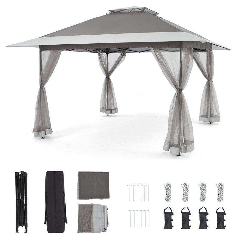13 Ft. W X 13 Ft. D Metal Pop-up Gazebo With Mosquito Netting, Dark Grey