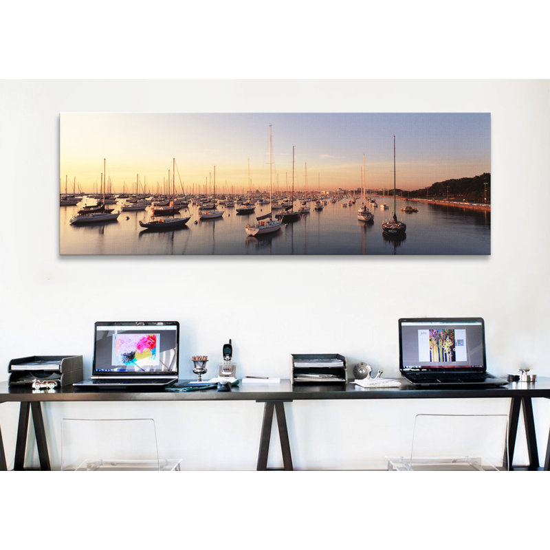 "panoramic sunset & harbor chicago il usa— reproduction de photo sur toile tendue, H 12 po x l 36 po x P 1,5 po, Toile tendue