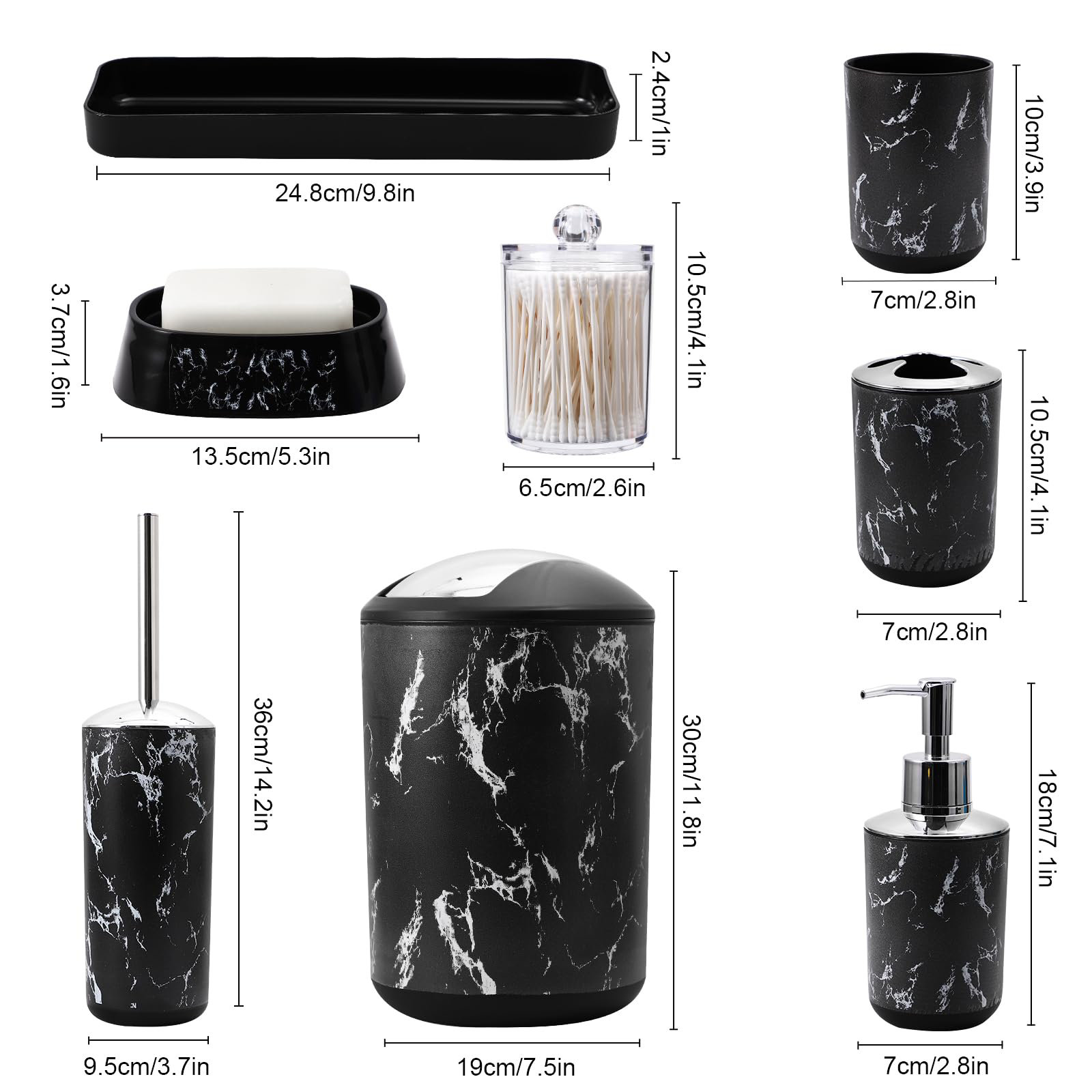 Hokku Designs Black Marble Bathroom Accessories Set, Black Bathroom Set ...