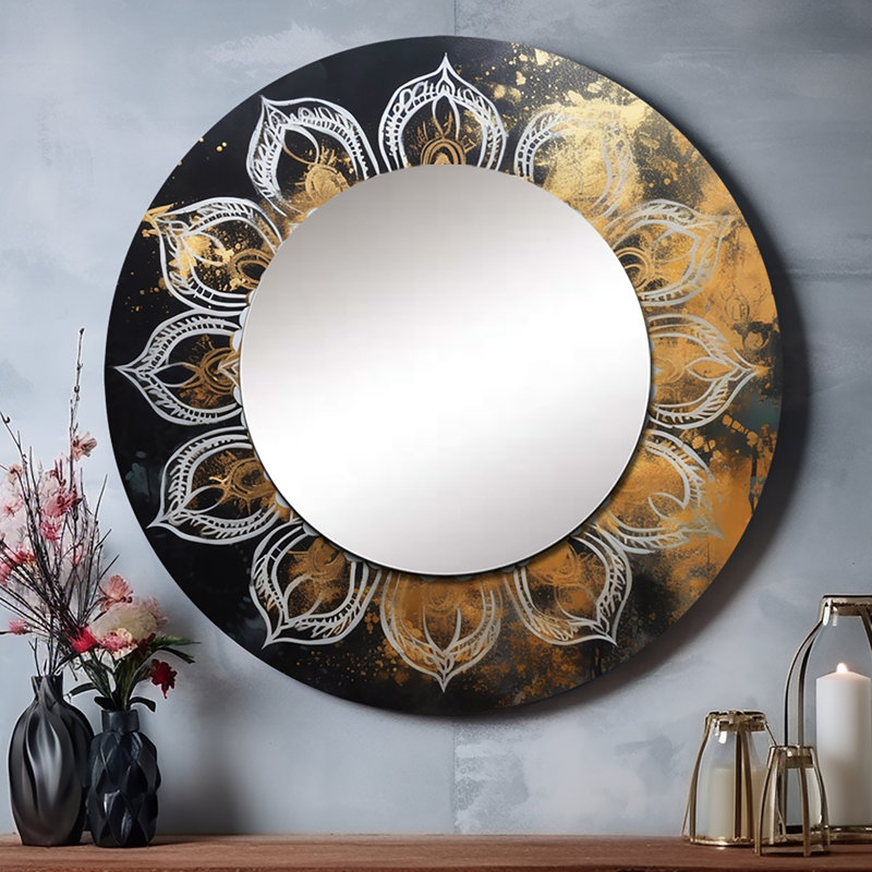 Miroir mural Prathana blanc et or Mandala III - Boho Mandala, 29 po x 29 po
