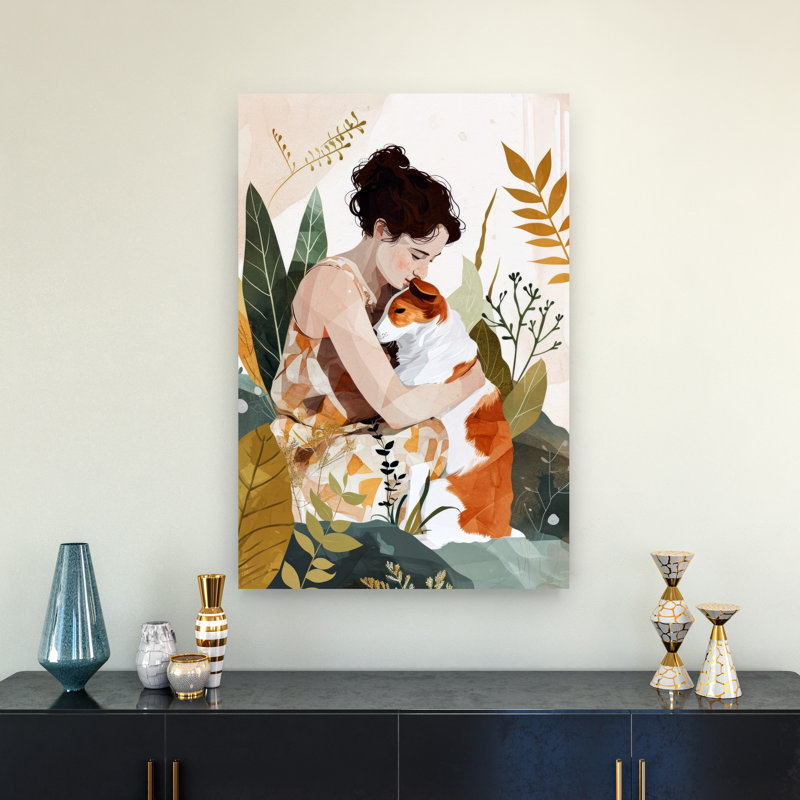 Gentle Dog Embrace Peaceful Serene Contemporary Dog Nature Wall Art Print 1 Piece Wrapped Canvas Wall Art