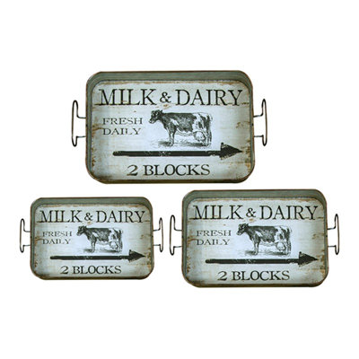  Metal Farmhouse Decorative Serving Tray Set of 3 Rustic Countertop Display Trays 19"L