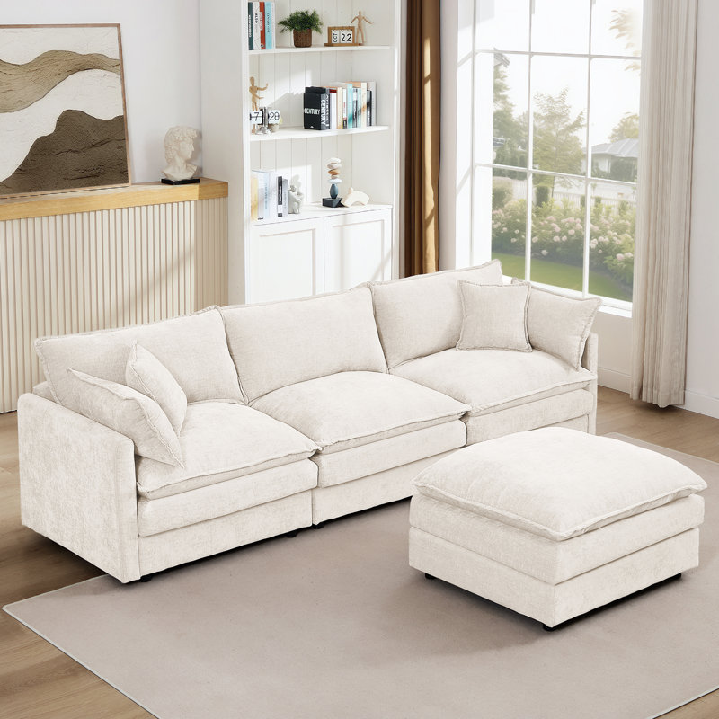 Canapé modulaire en L modulaire avec repose-pieds mobile pour un confort de salon personnalisable et des agencements de sièges flexibles.