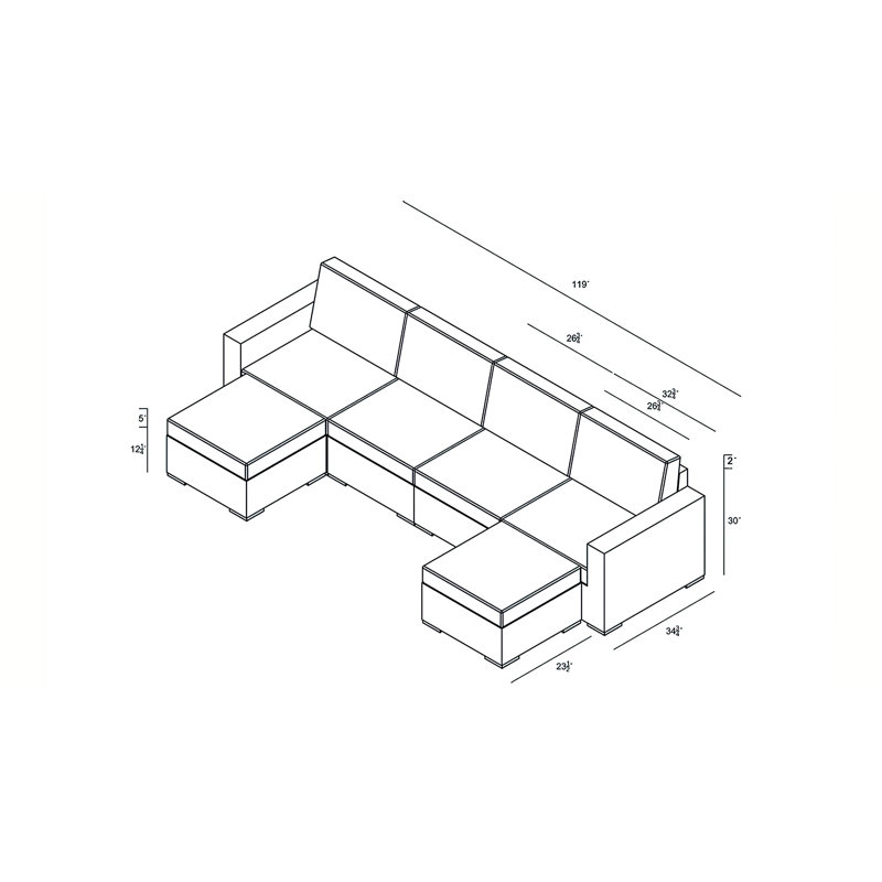 Dune Outdoor 4 - Seat Patio Sectional, Spectrum Indigo Sunbrella®