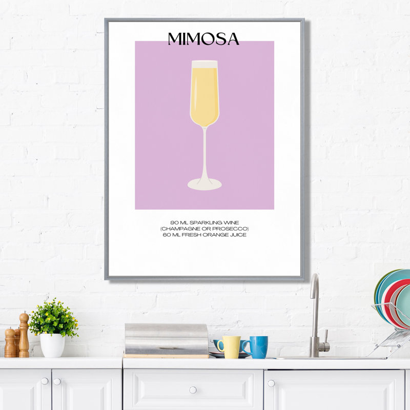 Champagne Mimosa, impression d'art mural, Cadre flottant argent, H 32 po x l 24 po