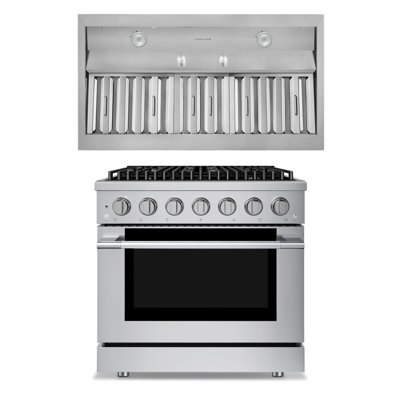 Hotte encastrable en acier inoxydable 36 pouces Haus-R200 In-R200 Pi. Cuisinière à double combustible 6 brûleurs jusqu'à 20 000 Btus