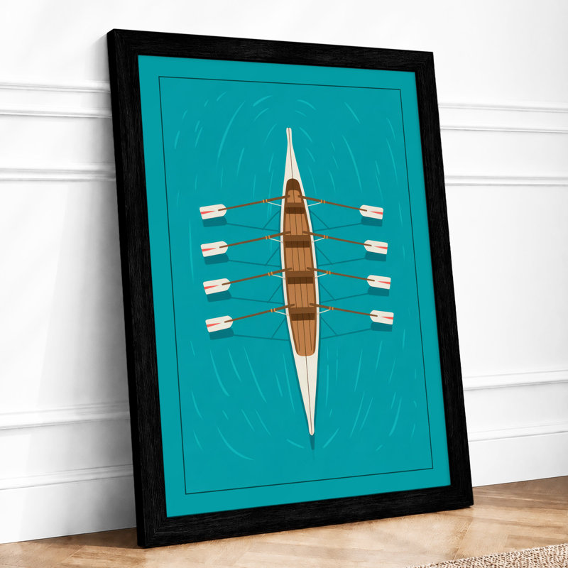 Rowing Boat From Above Geometric - Print, A2 - 59.4 x 42.0 cm, Black