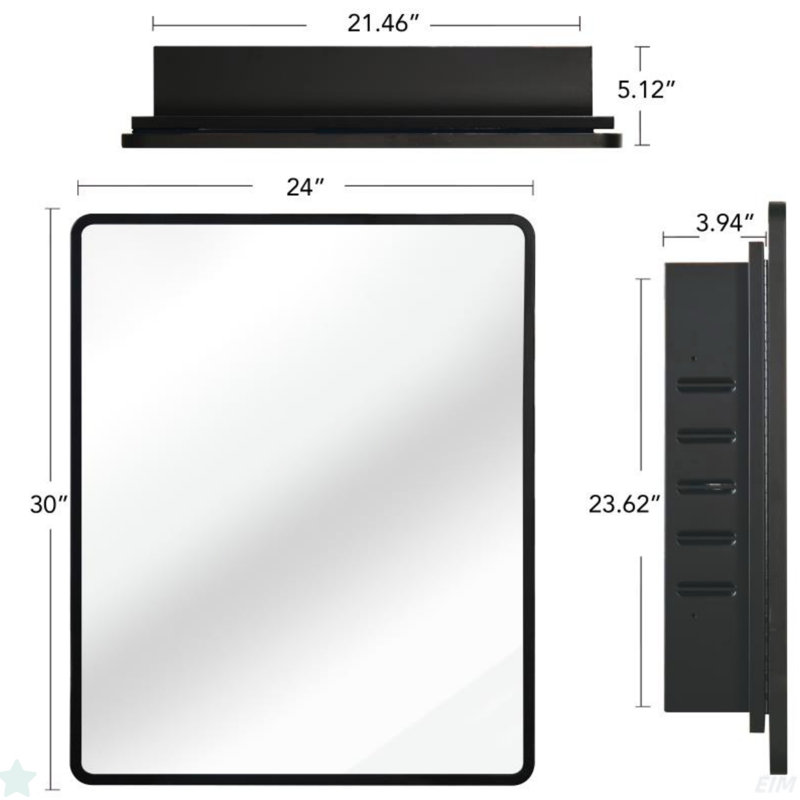 Armoire à miroir murale encastrée en métal, H 5,15 po x l 30,03 po x P 23,97 po