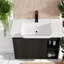 Meuble-lavabo et lavabo moderne à faible encombrement avec finition en céramique foncé et chêne foncé
