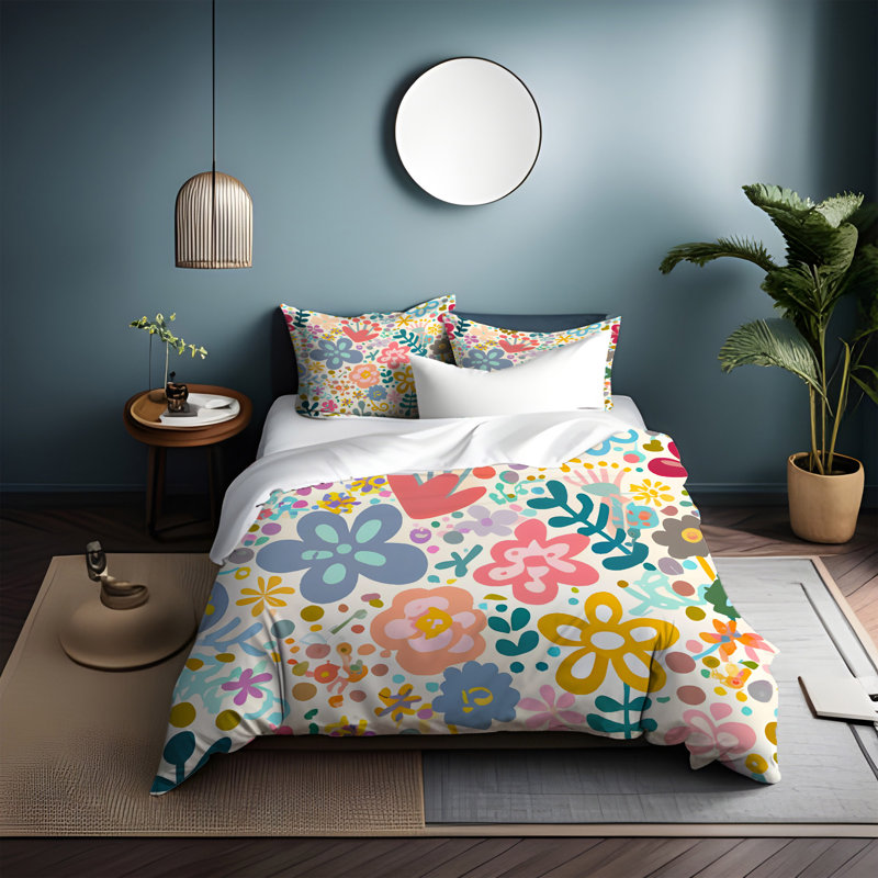 Polyester Floral Duvet Cover, King Duvet Cover + 2 King Shams