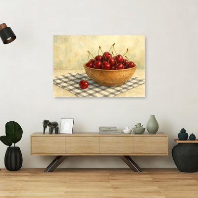 «Sweet Summer Cherries», impression d'art contemporain sur fond de cerisier rustique