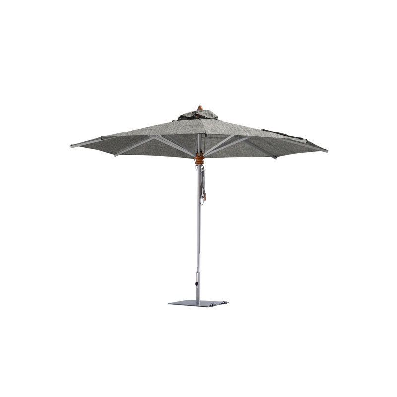 Bravura 13.1' Round Market Umbrella, Square Metal w/ wheels+2.25" Stainless Steel Tube, 99.60" H x 137.79" W x 137.79" D, Ash