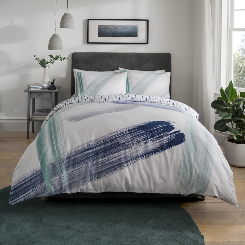 Nasser Abstract Duvet Cover Set with Pillowcases, Navy, Single - 1 Standard Pillowcase