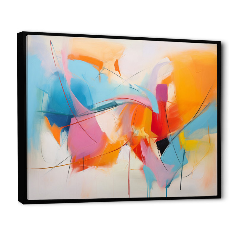 Impression sur toile encadrée rose rose Mid-Century, 12" H x 20" W, Cadre flottant noir